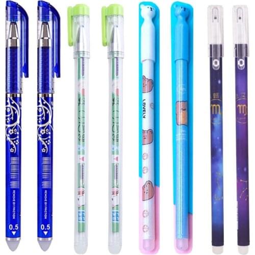 8pcs 0.5mm/0.38mm Erasable Pen Creative Washable Refill Rod Eraser Kawaii Writing Gel Ink Needle Pens School Office Supplies