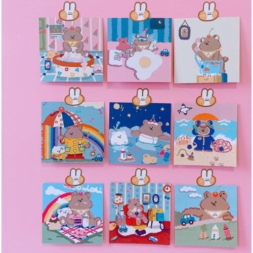 9pcs Cute Cherry Bear Double Side Decoration Card None Sticky Background Journal Album Wall Sticker Photo Props Stationery Gift