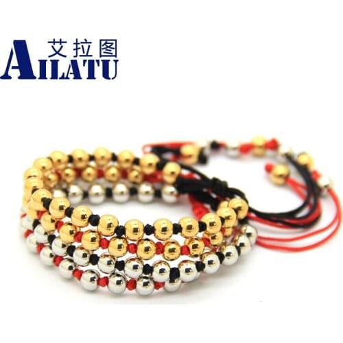 Ailatu Fashion Jewelry 6mm Round Brass Beads Braided Macrame European American Style Weaving Bracelet