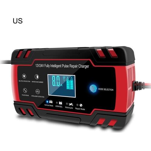 Car Battery Charger 12/24V 8A Touch Screen Pulse Repair Fast Power Charging Wet Dry Lead Acid Digital LCD Display