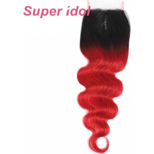 Super Idol Brazilian Body Wave Hair 100% Remy Human Hair 4X4X1 Tpart Lace frontal closure 1B/Red 8-20inch Hair Extensions