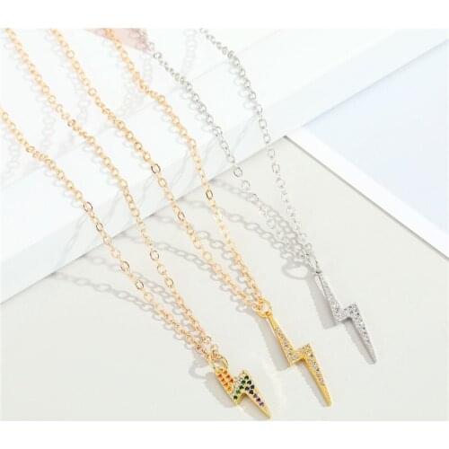 1PC Punk Full Zircon Lightning Necklace For Women Fashion Jewelry Mens Hip Hop Geometric Pendant Chain Necklace Choker N195