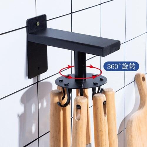 Black space aluminum telescopic rotating hook Multifunctional kitchen / bathroom shelf Spoon, shovel storage hook