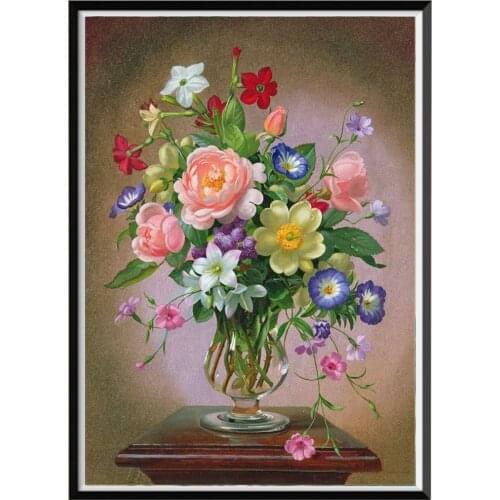 Flower Tulip Vase Rose Peony Lily Magnoli DIY Cross Stitch 11CT Embroidery Kits Needlework Craft Set Printed Room