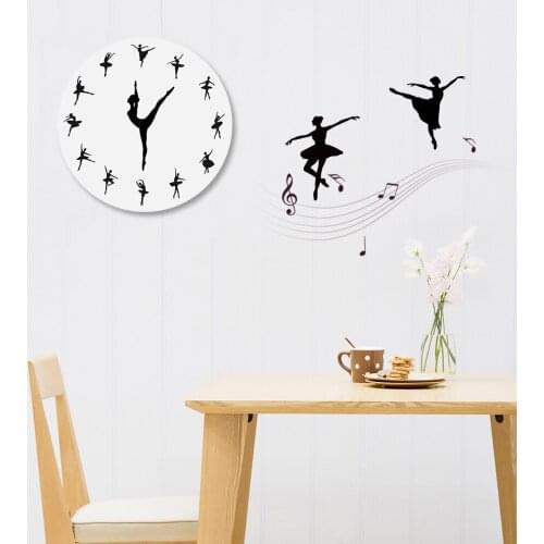 Diy Ballet quartz wall clocks acrylic watch modern horloge digital clock home decor For Living Room sofa background stickers