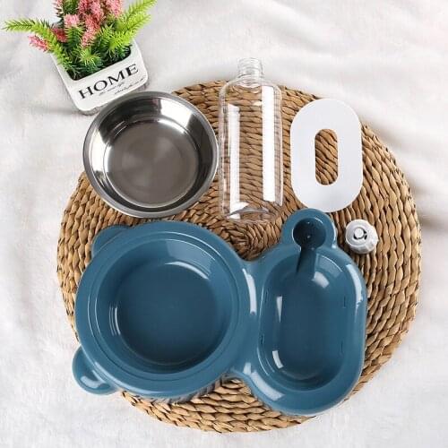 Pet Double Bowls Non-Wet Mouth Drinking Cat Bowl Automatic Cat Dog Food Water Feeder Dispenser Container Multi-Purpose Dog Bowl