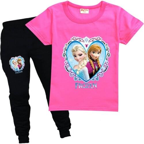 Disney Frozen printed Girls T Shirt Pants Suit for Teens Girls Boys Children Cartoon Elsa Anna 2 Pcs Suit Summer Kids Clothes