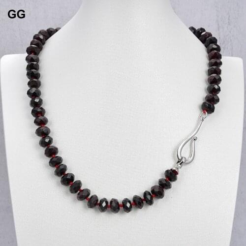GuaiGuai Jewelry 20" Natural Faceted Rondelle Garnet Necklace