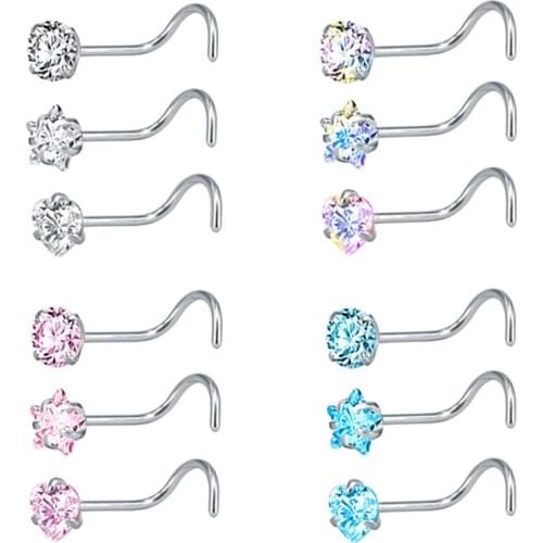 3pcs/set Nose Ring Nostril Piercings CZ Crystal Piercing Nose Stud Stainless Steel Star Nose Rings Nariz Piercing Women Jewelry
