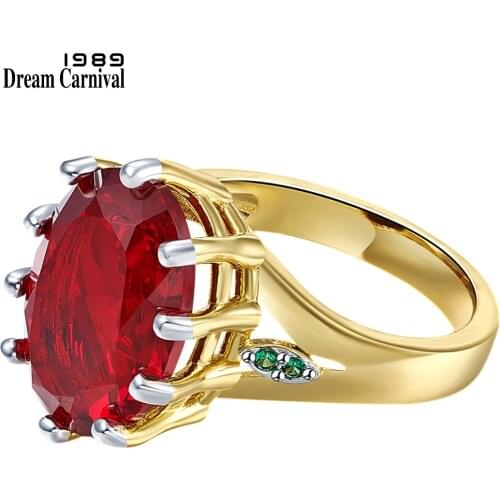 DreamCarnival1989 Big Lovely Red Zircon Solitaire Wedding Rings for Woman Delicate Cutting Dazzling Hot Bridal Jewelry WA11876RD
