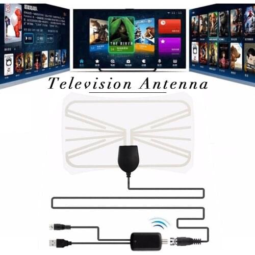 Indoor Digital TV Antenna 80 Miles Signal Booster Amplifier HDTV Antenna White Aerial Board for Home HDTV Cinema with Adapter
