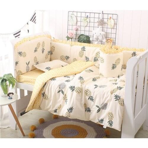 5pcs Cartoon Baby Bedding Set Cotton Crib Bedding Set Baby Bed Linens For Girls Boys Bed Bumpers Sheet Pillowcase Multi Colors