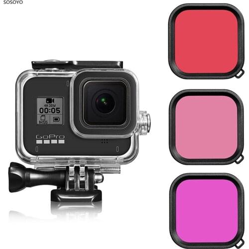 3pcs Waterproof Case Filter Underwater Diving Lens Filter Purple Red Pink Filter Kit For GoPro Hero 8 action Camera Accessories