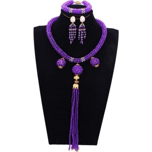 Dudo Jewelry African Necklace Set Purple One Layer Balls Dubai Jewelry Sets Bridal Necklace Bracelet Earrings Gift Set Free Ship
