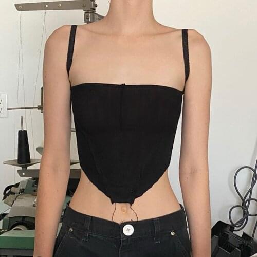 Sleeveless Crop Top Spahetti Strap Summer Camisole Casual Assymmetric Tanks Streetwear Women 's Backless Sexy