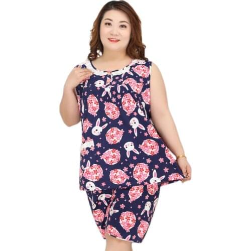 Plus size 5XL sleeveless shorts sleepwear women pajamas sets 100% cotton pijamas Fresh Floral rabbit women pyjamas 130KG XXXXXL