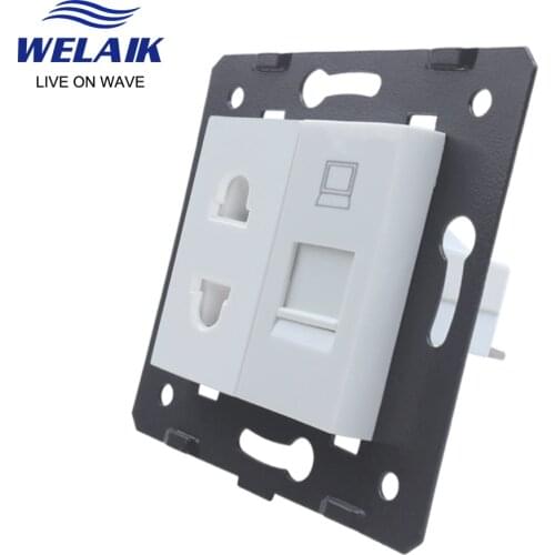 WELAIK EU-Standard 2-hole multi-function-socket+computer-Socket DIY-Parts-Without Glass-Panel A8TSCOW/B