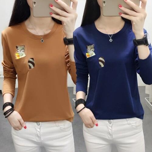 Oversized Autumn Womens T-shirt 2021 Korean New squirrel Embroidery Tops Plus Size 5XL Casual Female Long sleeve Cotton Shirt