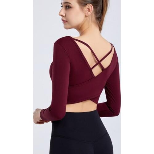 Autumn and Winter Tight Short Crop Beauty Back Fitness Long Sleeve Blouse Women Yoga Wear Workout Clothes Sports Gym Clothing