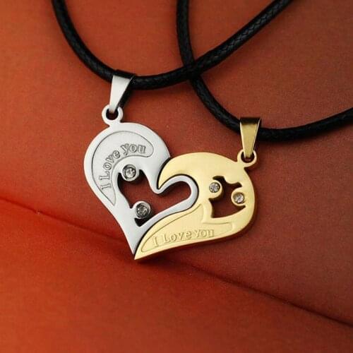 2020 Unisex Men Women Stainless Steel Crystal Love Heart Twin Pendant Necklaces for Couple Lover Girlfriend