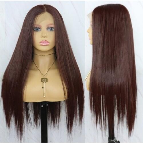 Beautiful Diary Long Straight Synthetic Lace Front Wigs For Black Women Futura Hair 13X4 Synthetic Hair Wigs Brown Color Wigs