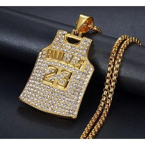 Birthday Christmas Party Gift Mens Jewelry Accessories Hip Hop Titanium Steel Gold Rhinestone Number 23 Jersey Pendant Necklace