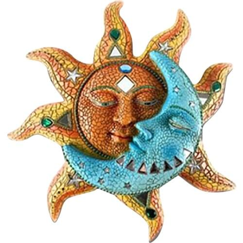 3d Sun And Blue Moon Face Crafts Decoration Indoor And Outdoor Wall Art Plaque Sculpture Bracket For Patio Fence Porch 11 Inch