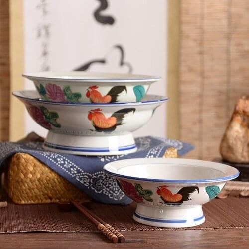 8.5-12 inch household tableware big red rooster pattern ceramic High feet bowl Dried fruit plate dessert Fruit bowl decoration
