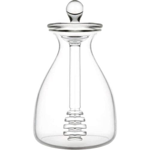 Clear Honey Pot Glass Honey Jar with Dipper and Lid Cover for Home Kitchen,14 Ounces for Home Kitchen Store Honey Bee