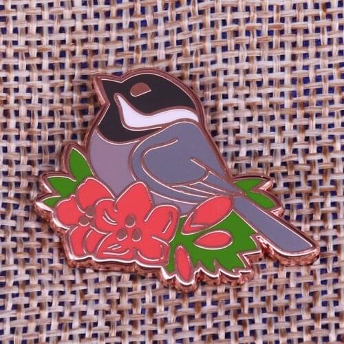 Bird on a branch with flowers Spring gift for girlfriend her children Lapel Pin Brooch Enamel pin
