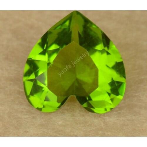 Sale 3x3~15x15mm 5A Olive Green Color Glass Stone Heart Shape Brilliant Cut Loose Glass Beads Synthetic Peridot Gems For Jewelry