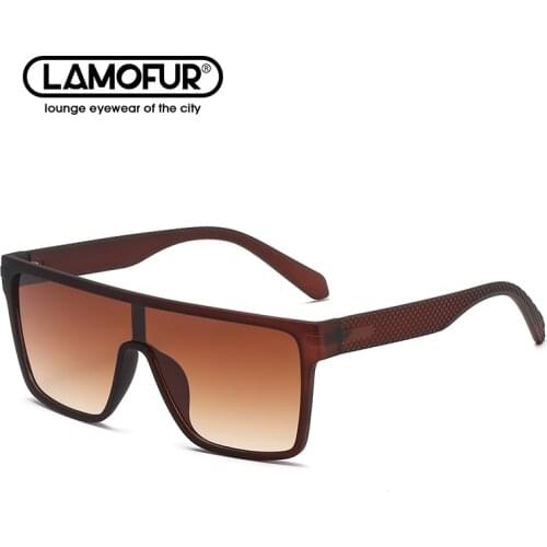 LAMOFUR Oversized Sunglasses Men Vintage Brand Driving Sun Glasses Women Flat Top Big Frame Retro Siamese Eyewear UV400 32090