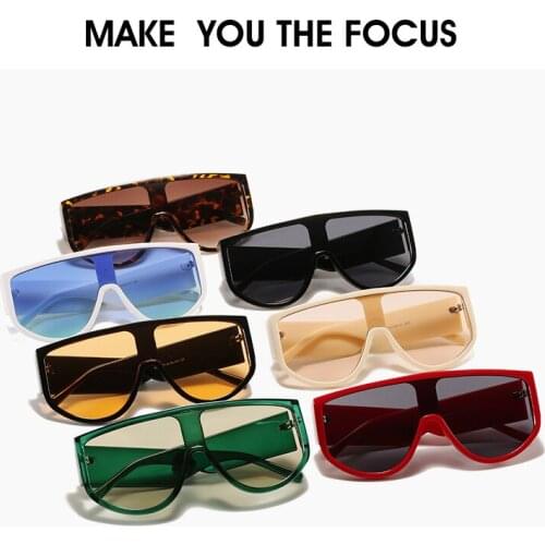 Oversized Square Sunglasses Women 2021 Luxury Brand Fashion Flat Top Red Black Clear Lens One Piece Men Gafas Shade Mirror UV400