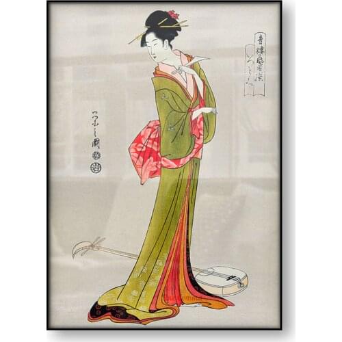 Itsutomi Eishi Hosoda Traditional Japanese Ukyioe Art Poster Canvas Print Japanese Woman in a Kimono Geisha Asian Wall Art Decor