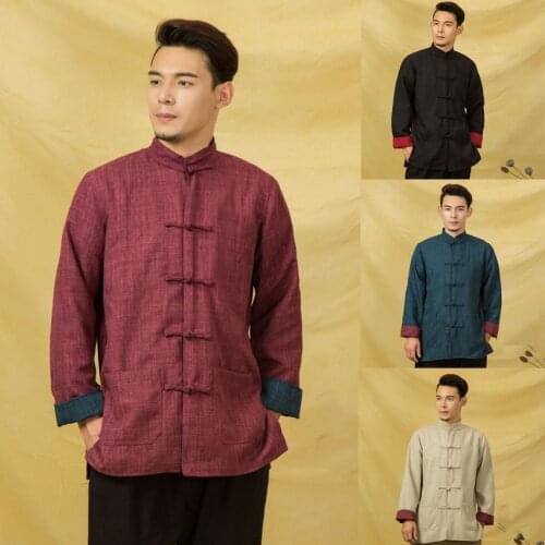 Chinese Traditional T Shirt Embroidery Button Kung Fu 4 Pure Colours Plus Size O Neck High Slim Quality Male Clothing Leisure