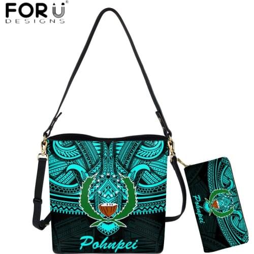 FORUDESIGNS Hot Style Female Shouder Bag And Purse 2pcs Set Polynesian Samoa Pohnpei Tribal Design Lady Casual Messenger Bags
