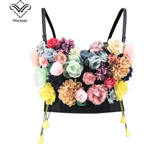 Wechery Floral Corset Appliques Tops for Women Fashion Sexy Gothic Style Waist Slimming Bustier Summer Clothing for Daily Party