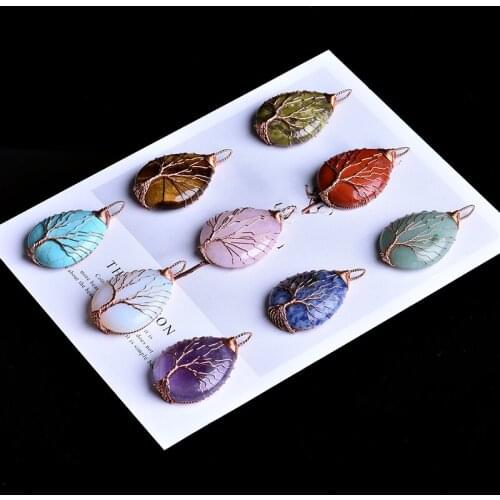 1PC natural rose quartz amethyst tree life guard mineral jewelry fashion simple couple decoration pendant DIY gift pendant