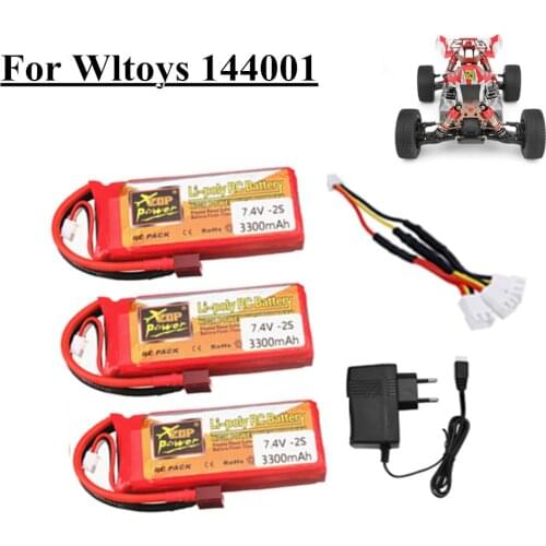 144001 Car 2s 7.4 V 3300mAh Lipo battery for Wltoys 1/14 144001 RC car boat Parts 7.4v battery Charger Set with T Plug