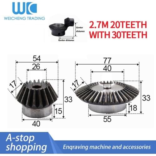 2pc 1:1.5 Bevel Gear 2.7 Modulus 20Teeth + 30teeth Inner Hole 12mm 90 Degree Drive Commutation Steel Gears