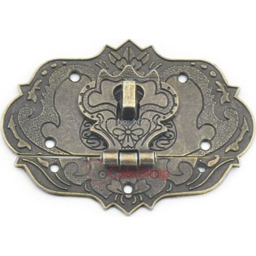 2 pcs / Lot Flower Latch Hook Lock Catch Box Wooden 76mm x 57mm Trunk Suitcase Decorative Jewelry Gift Hasp Furniture Screws