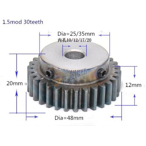 2pcs Tooth quenching Spur Gear pinion 1.5M 30T 1.5 mod gear rack 30teeth bore 10-20mm spur gear precision 45 steel cnc pinion