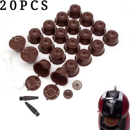 20PCS Refillable Coffee Capsules for DOLCE GUSTO Coffee Pods Reusable Coffee Filter Plastic with Spoon Brush High Quality