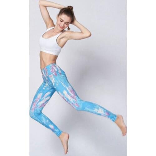 2018 New Women Yoga Pants Floral Print Stitching Fitness Running Pants Yoga Legging Dance Stepping Feet Tight Sports Legging
