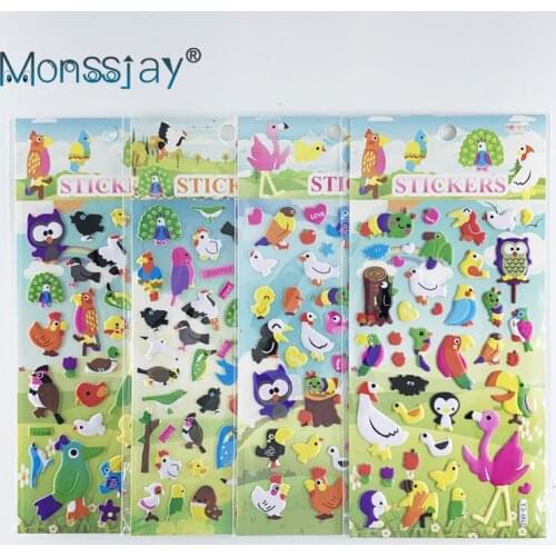 4 Sheets/set Cute Birds Cartoon Stickers Children DIY Puffy PVC Scrapbook Stickers For Kids Notebook Bedroom Decoration