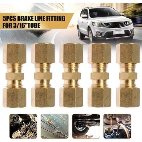5 Pcs Brass Compression Fitting Connector 3/16" OD Hydraulic Brake Lines Union brass compression fitting brake line union