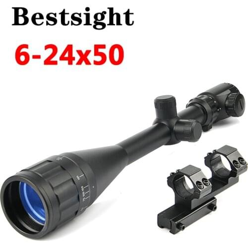 6-24X50 AOE In Riflescope with AR15 Scope Mount 25.4mm Rings Green Red Dot Mil-dot Illuminated Hunting Light