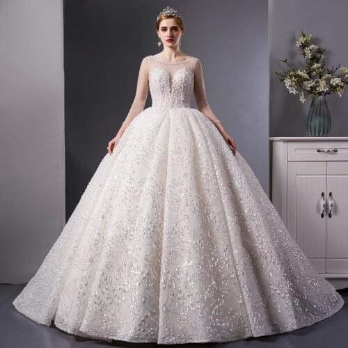 7018 heavy beading wedding dresses ball gowns crystal sequins vestido de noiva simples civil nikah elbisesi bridal dress women