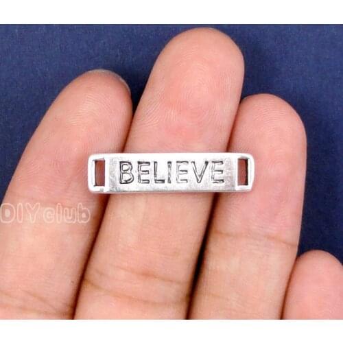 80pcs-Antique Tibetan Silver Believe Connector Charms 28x7mm