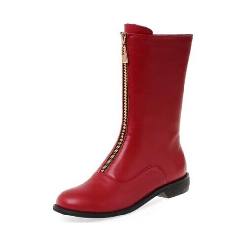 Big Size 9 10 11-15 boots women shoes martin boots for women ladies boots shoes woman winter Front zipper round head flat heel